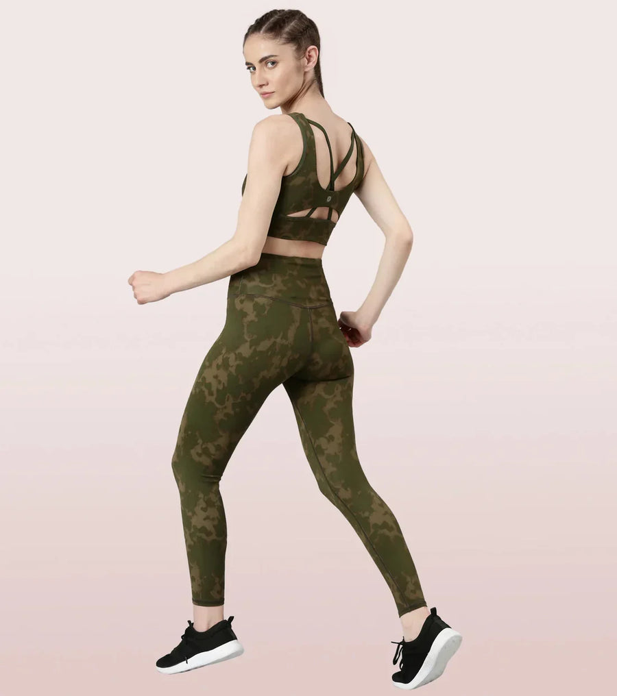 Enamor Longline Sports Bra – Printed | Scoop Neck Medium Impact Dry Fit Sports Bra | Held-in Fit E217