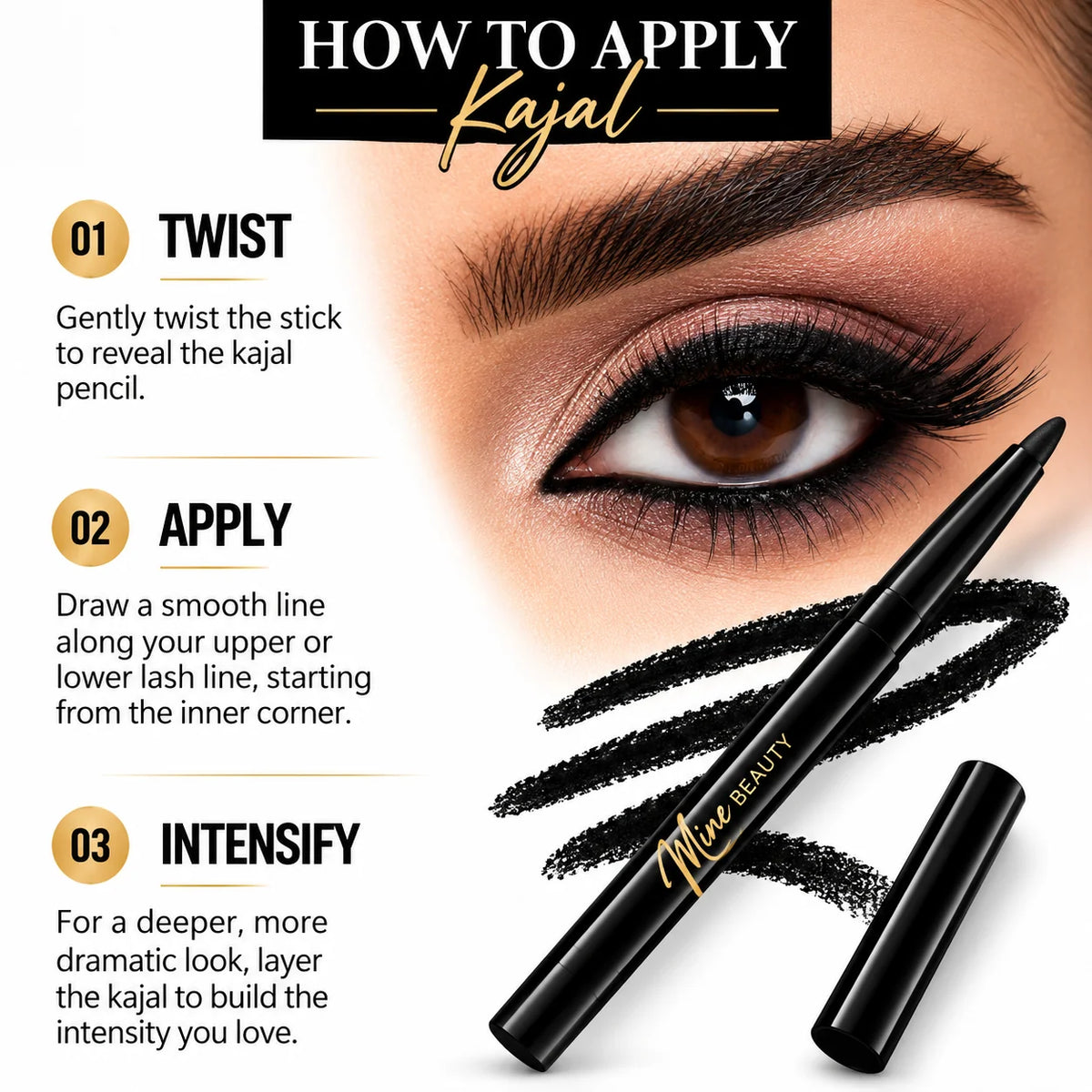 Mine Beauty Ultra Black Long Wear Kajal 0.3g