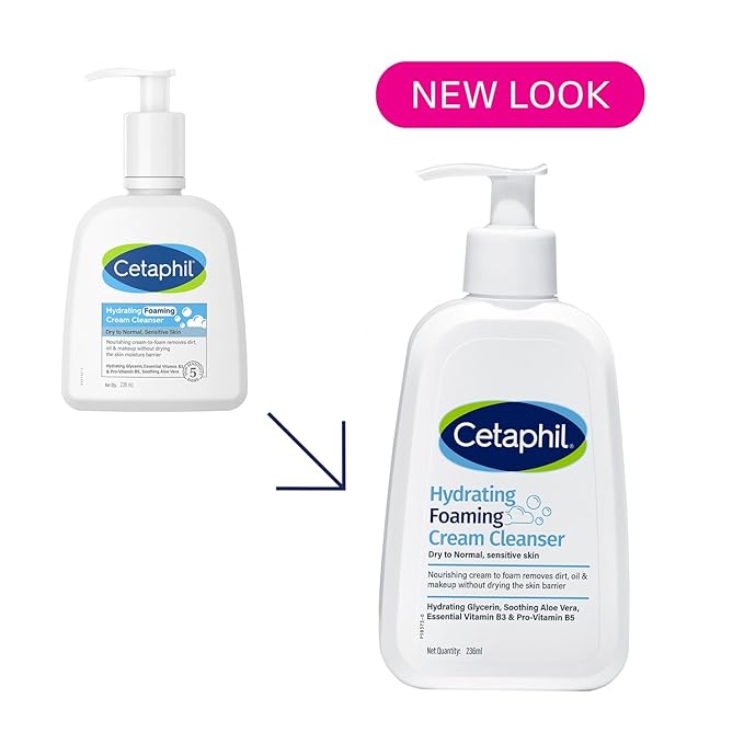 Cetaphil Hydrating Foaming Cream Cleanser 236 ml for Dry to Normal Sensitive Skin with Niacinamide, Aloevera and Glycerin