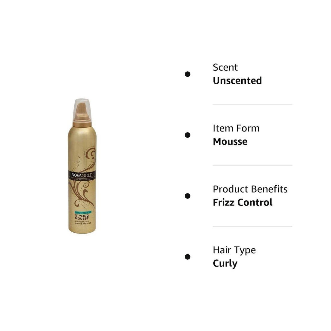 NOVA GOLD SYSTEM PROFESSIONAL SUPER FIRM HOLD STYLING MOUSSE FOR INCREASED VOLUME AND HOLD 300ML