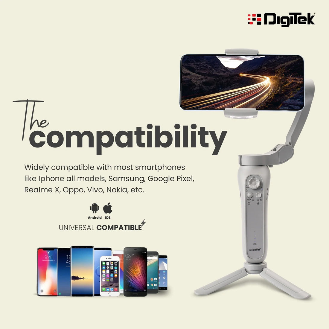 Digitek DSG 008F Smartphone Gimbal Pro – 3-Axis Stabilizer with Face Tracking & Gesture Control