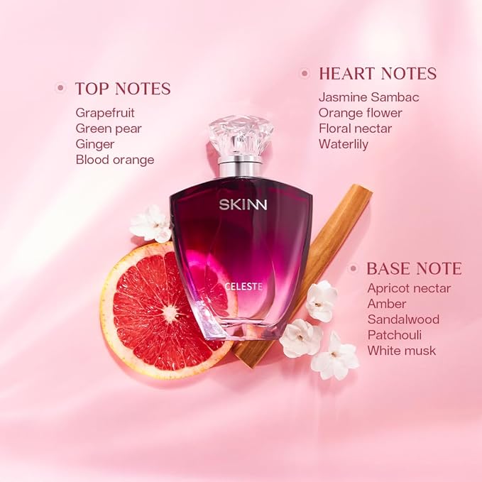 Skinn By Titan | Celeste Perfume - 100ml | Perfume For Woman | Gift for Women | Premium Fragrance | Grooming Essentials | Long Lasting Smell for Women |Floral, Fruity, Fresh | Eau De Parfum