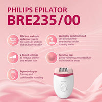 Philips BRE235/00 Corded Compact Epilator (White and Pink) for gentle hair removal at home