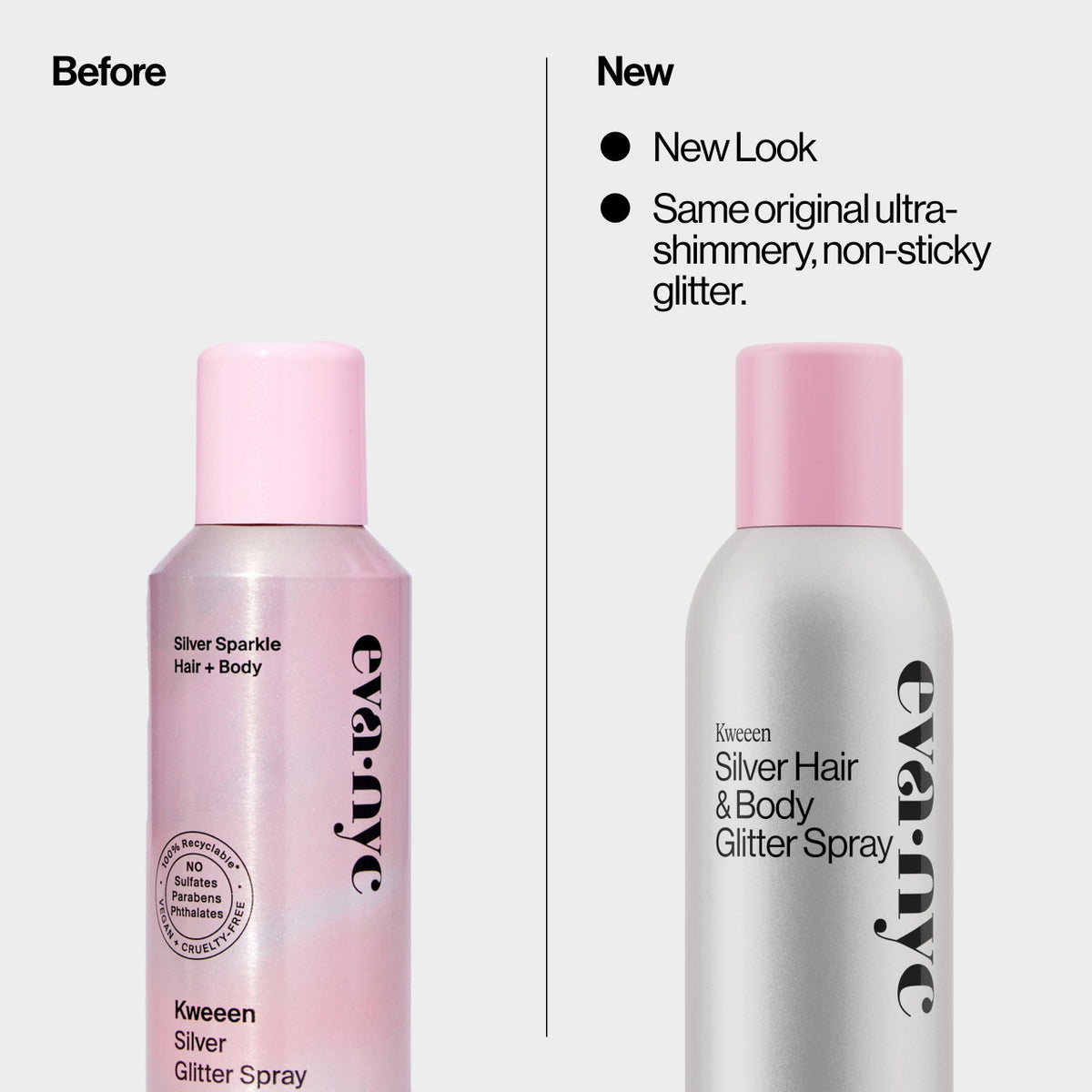 Eva NYC Kweeen Silver Hair and Body Glitter Spray - Our Original Ultra Shimmery Glitter New Look - Adds Shine + Non-Sticky - Quick Drying Sparkle Spray - Warm Vanilla Scent - 4.9 oz