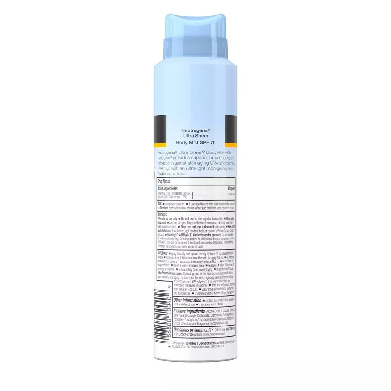 Neutrogena Ultra Sheer Body Mist Sunscreen Broad Spectrum Spray SPF-70 141gm