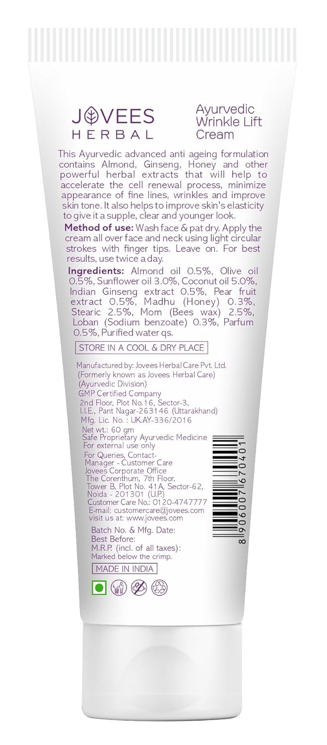 Jovees Herbal Ayurvedic Wrinkle Lift Cream Almond & Ginseng 60g