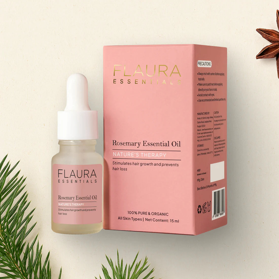 FLAURA ESSENTIALS Rosemary Essential Oil – Nature’s Therapy 15ml