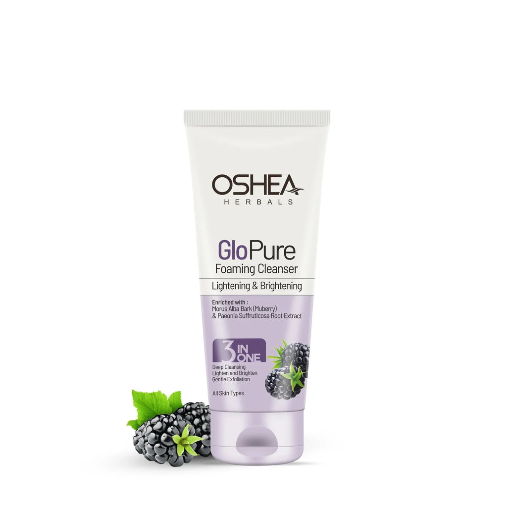 Oshea Herbals Glopure Lightening and Brightening Foaming Cleanser 3 in One Deep Cleansing,Lighten and Brighten,Gentle Exfoliation All Skin Types 100ml