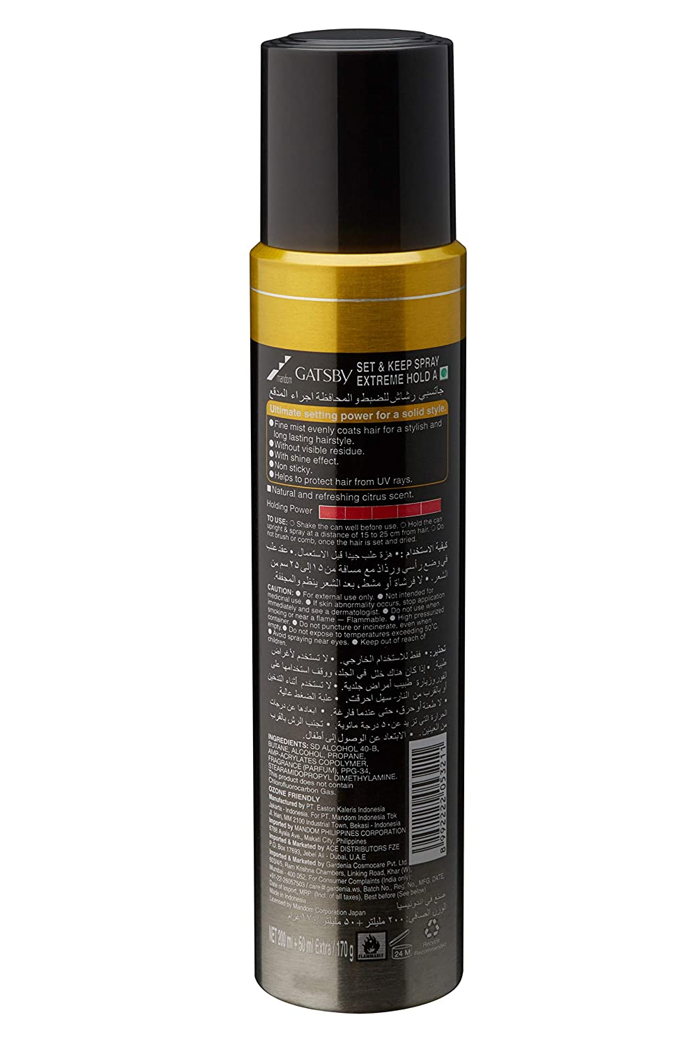 Gatsby Extreme Hold Set & Keep Spray Maintains Sold Style Hold 5 250ml
