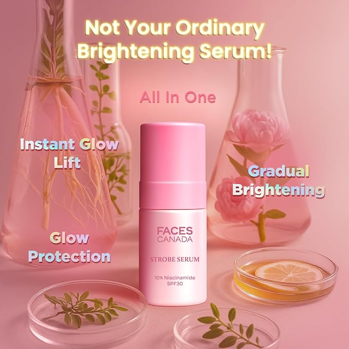 Faces Canada Strobe Serum | Brightening Serum + Strobe Cream + SPF 30 Sunscreen | 10% Niacinamide 27ml
