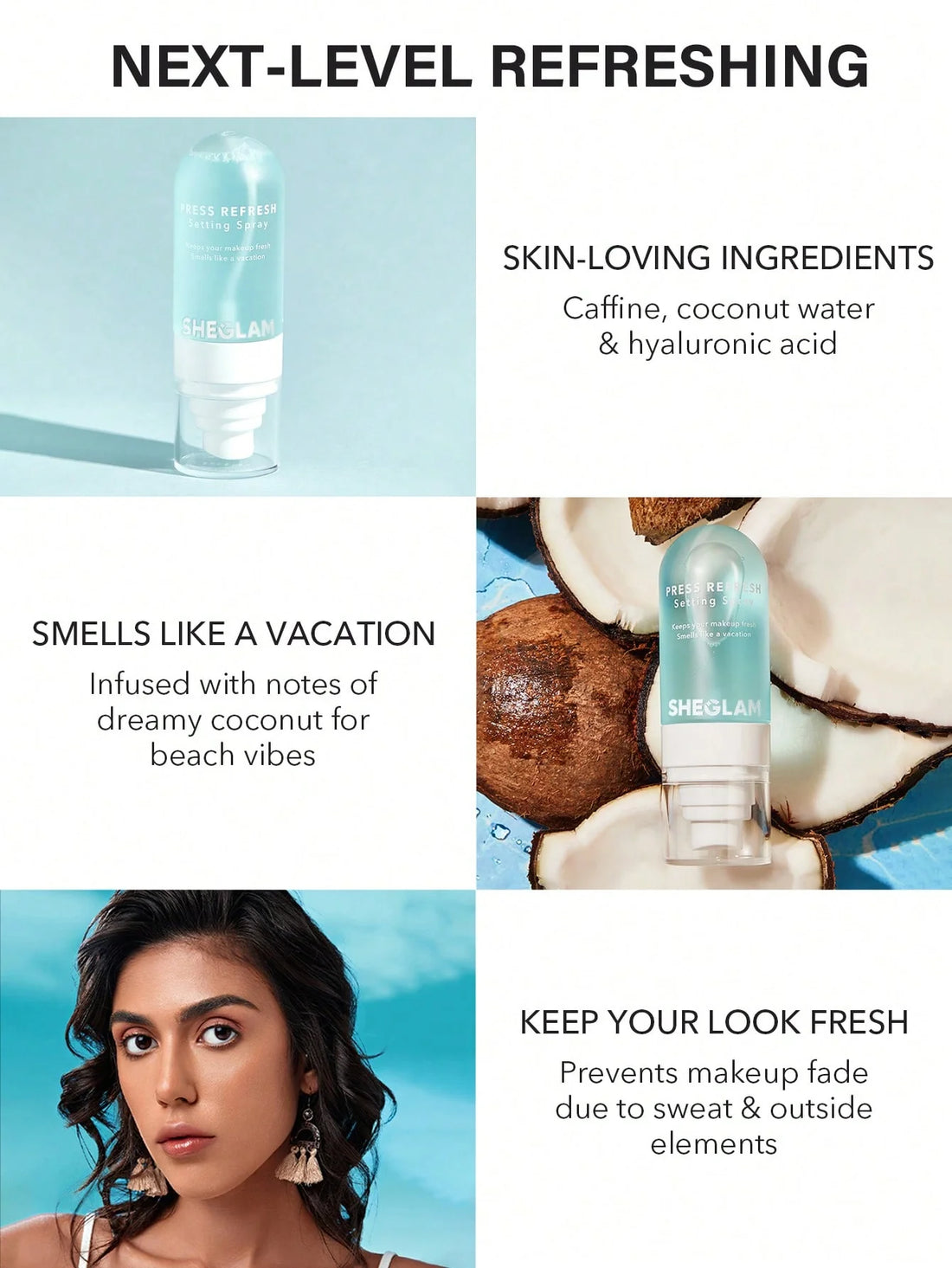 SHEGLAM PRESS REFRESH SETTING SPRAY KEEPS YOUR MAKEUP FRESH SMELLS LIKE A VACATION 55ML