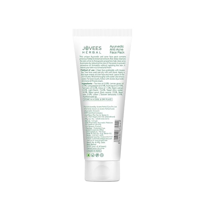 Jovees Herbal  Ayurvedic Anti-Acne Face Pack Tea Tree & Clove 120g