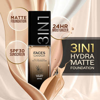 FACESCANADA All Day Hydra Matte Foundation Cream| 3-in-1 Foundation + Moisturizer + SPF 30|24 HR Aloe Hydration & Vitamin C|10HR Long Wear|Medium to High Buildable Coverage|30ml