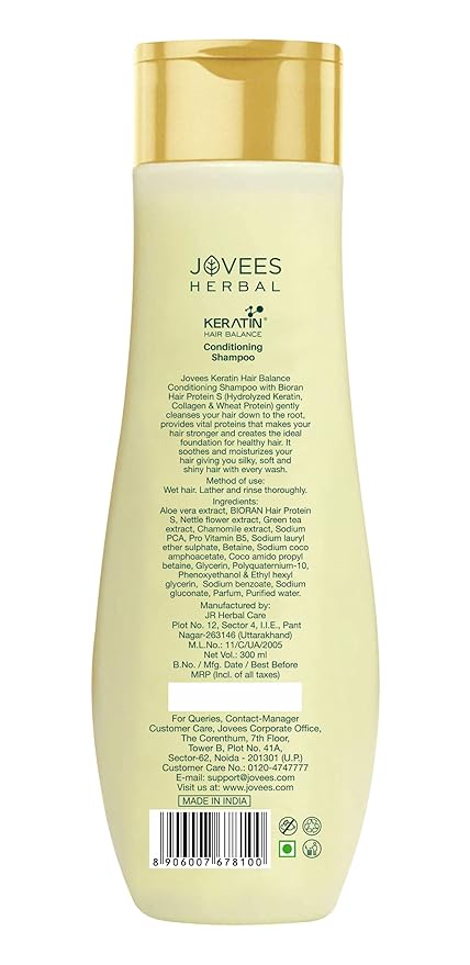 Jovees Herbal Keratin Hair Balance Conditioning Shampoo | Promotes Healthy, Shiny, and Bouncy Hair | Nourishes Scalp | Repairs Damage & Frizz | Makes Hair Soft & Smooth | All Hair Types – 300ml