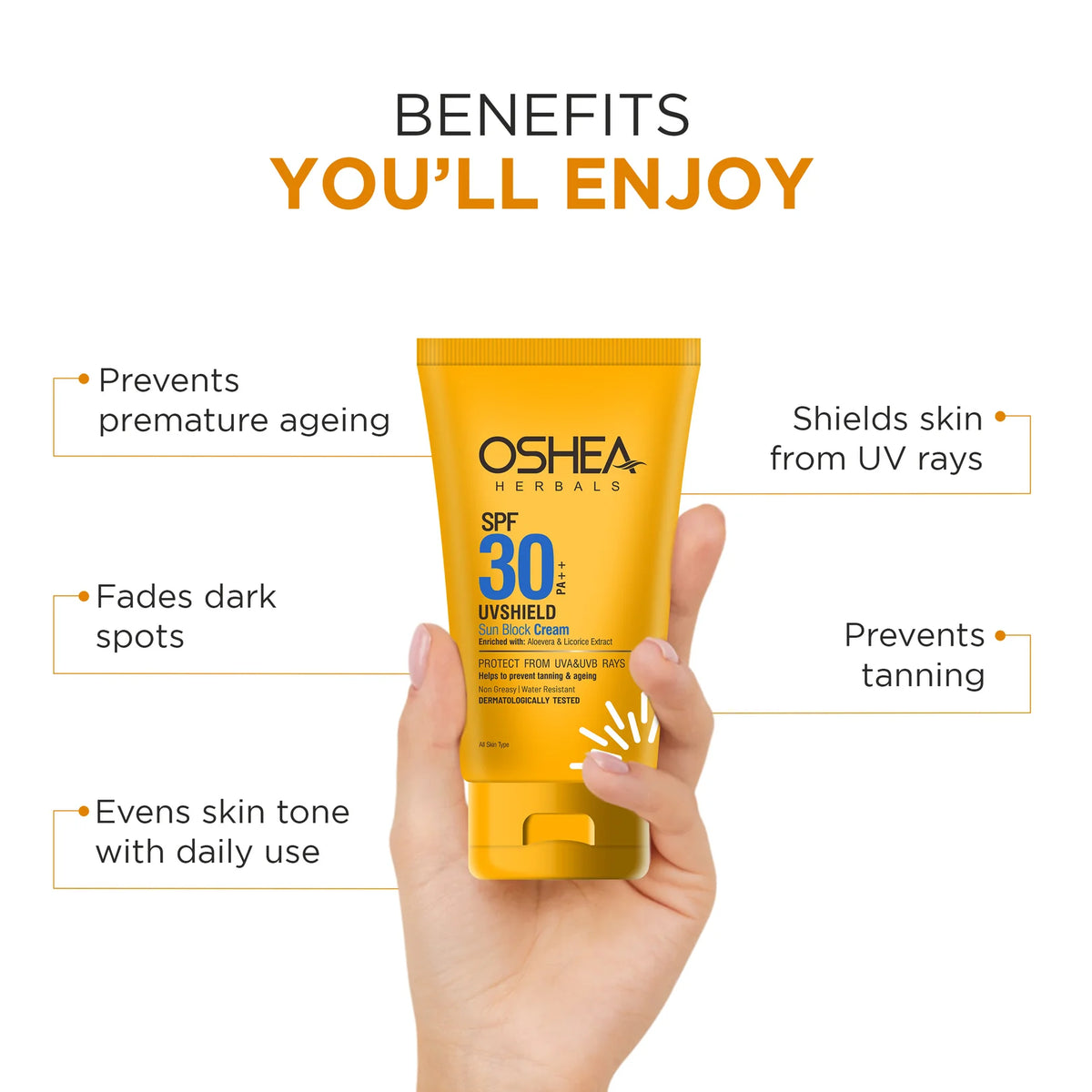 Oshea Herbals Uv Shield Sun Block Cream SPF 30 PA ++ All Type Skin 60g