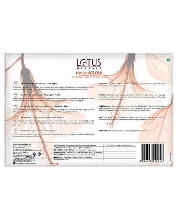 Lotus Herbals Natural Glow Skin Radiance 4 In 1 Facial Kit | Deep Pore Cleansing | Skin Lightening & Hydrating