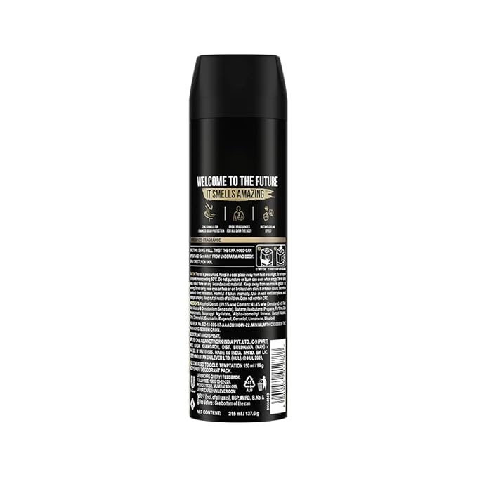 Axe Gold Temptation Long Lasting Deodorant Bodyspray for Men 215ml