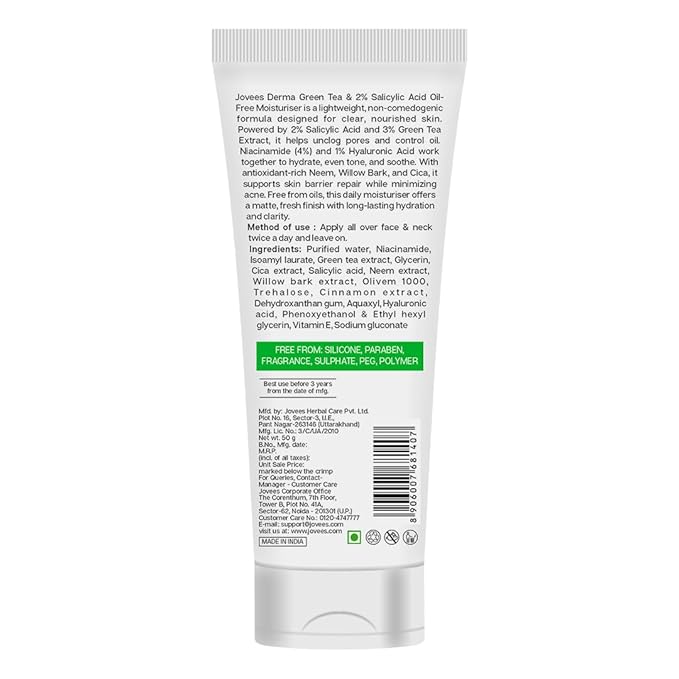 Jovees Herbal Derma Green Tea Pore Cleansing Face Wash For Acne Prone Skin,Salicylic Acid With Green Tea,Fight Pimples & Control Excess Oil,Gentle & Non-Drying Formula,Oily & Acne Prone Skin 100Ml