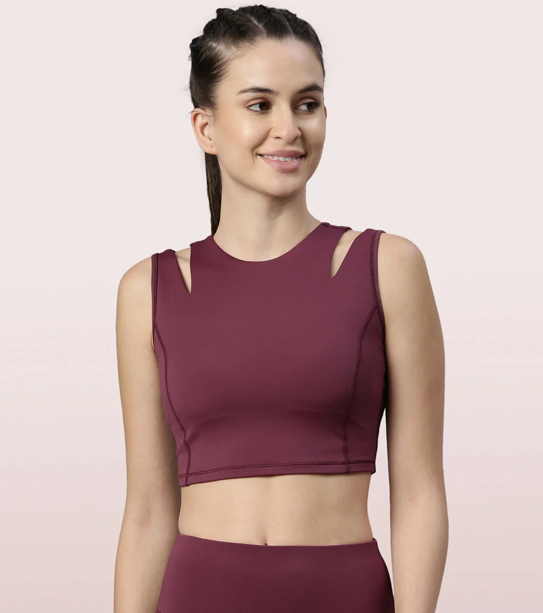 Enamor Shelf Bra Crop Vest | Crew Neck Vest With In-Built Shelf Bra Support | Hugged Fit E123