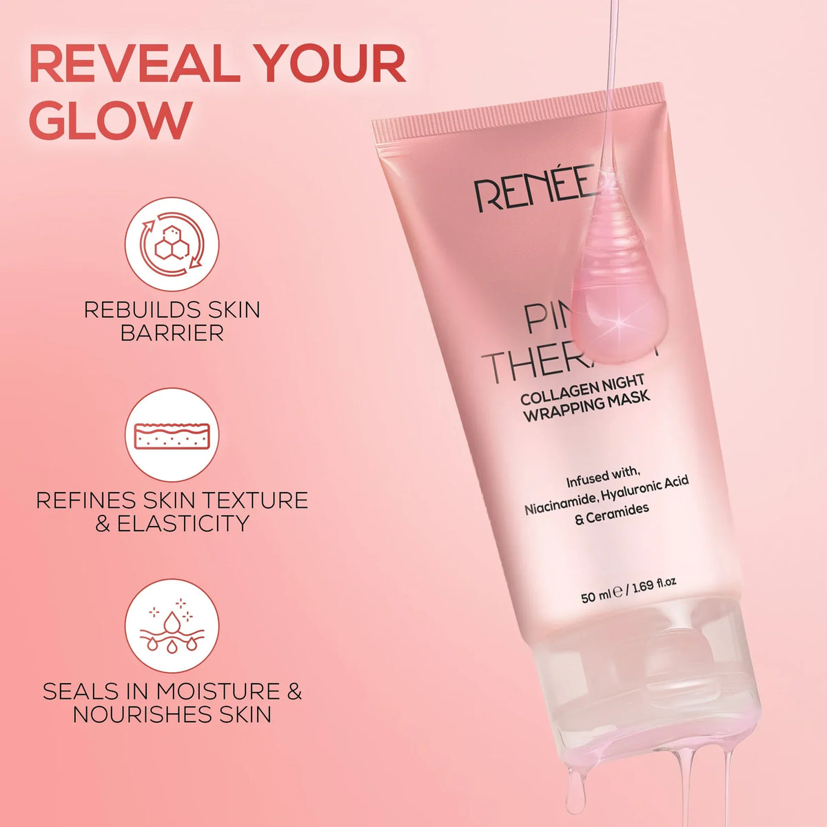 RENEE Pink Therapy Collagen Night Wrapping Anti-Aging Face Mask 50ml