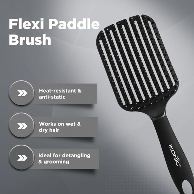 Ikonic Professional Flexi Paddle Hair Brush Black
