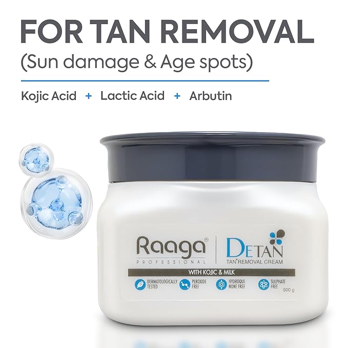 Raaga Professional De-Tan Tan Removal Cream Kojic & Milk 500g