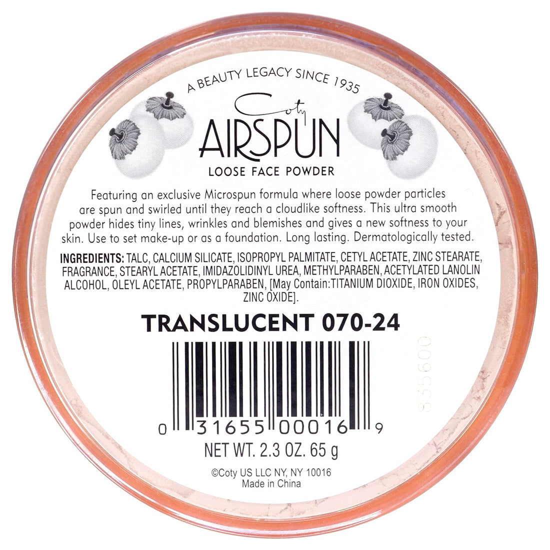 Coty Airspun jumbo size Loose Face Powder Translucent 070-24 65g