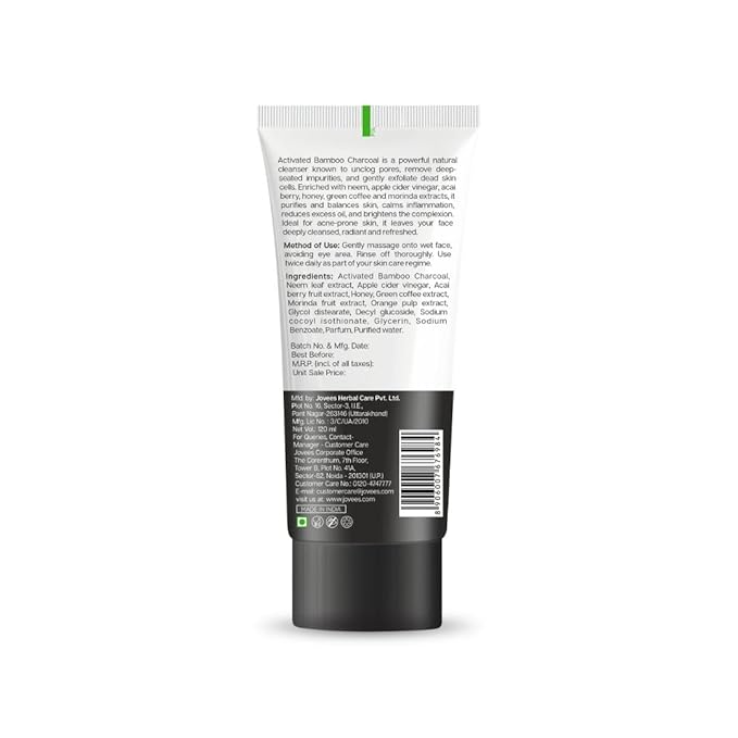 Jovees Herbal Activated Charcoal Detoxifying Face Wash For Anti Pollution, Deep Pore Cleansing, Oil Control, Removes Dirt & Impurities | Suitable for Acne Prone Skin 120 ML