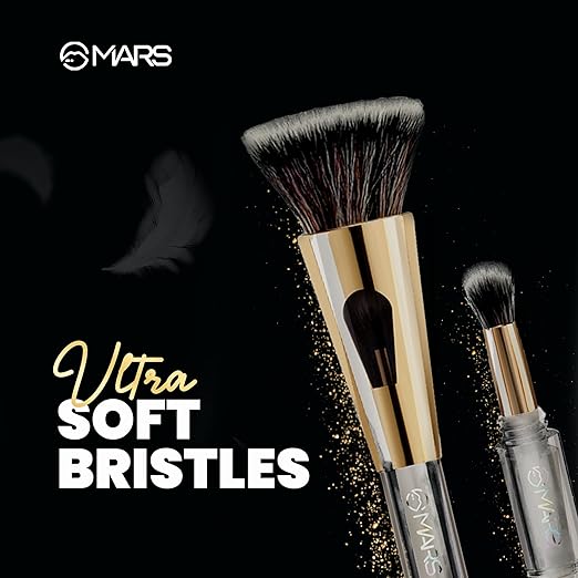 MARS 4 in 1 Travel Brush with Foundation Brush, Powder Brush, Eyeshadow Blending Brush & Flat Brush | Soft Bristles Makeup Brushes Set for Women