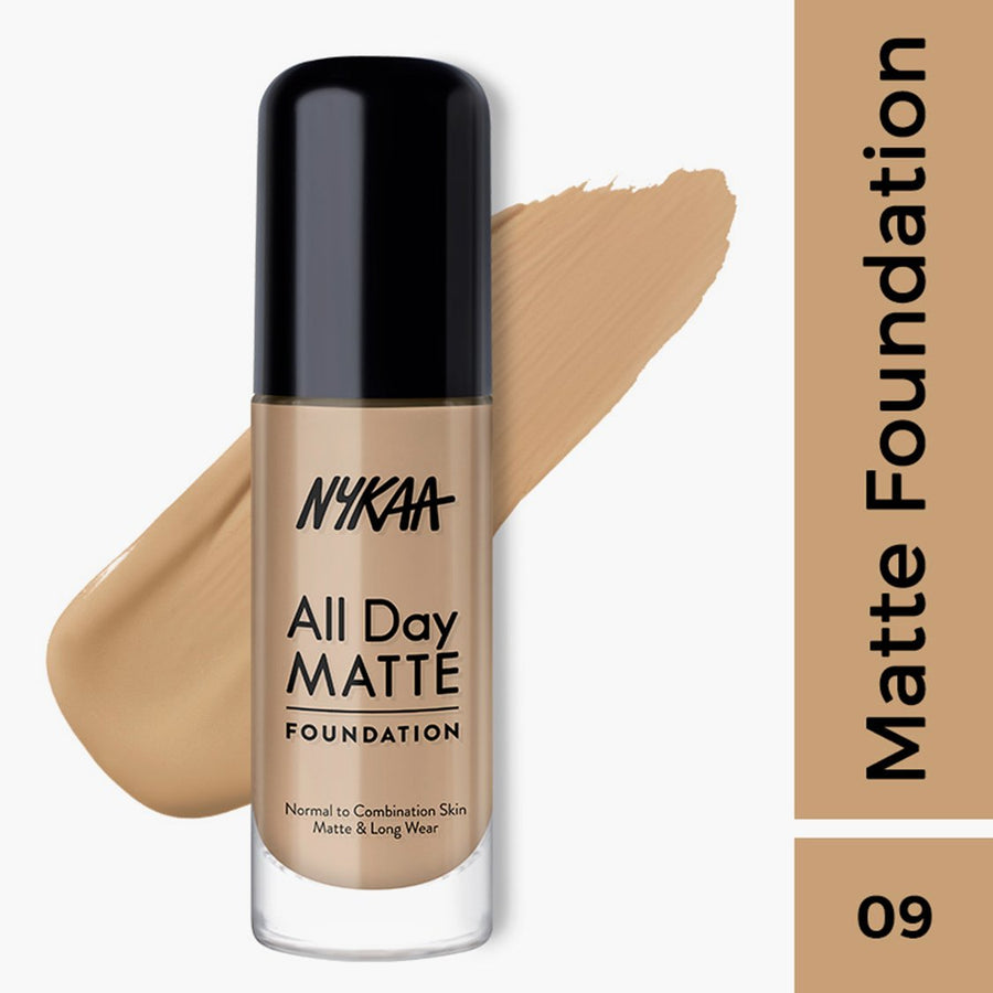 Nykaa All Day Matte Long Wear Liquid Foundation for Normal To Combination Skin - Nutmeg 09 (30ml)