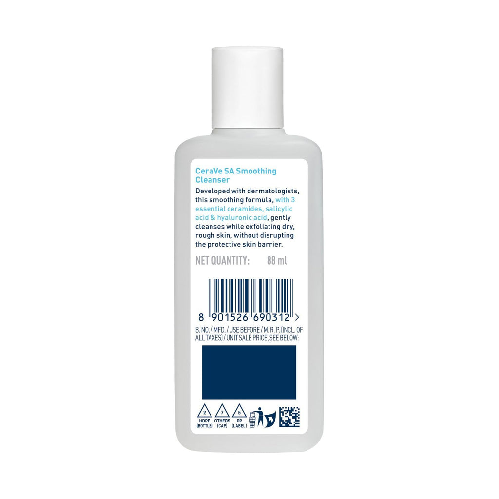 CeraVe SA Smoothing Cleanser For Dry, Rough & Bumpy Skin, contains Salicylic Acid, Ceramides, Hyaluronic Acid|Dermatologist Recommended Face wash (88ml)