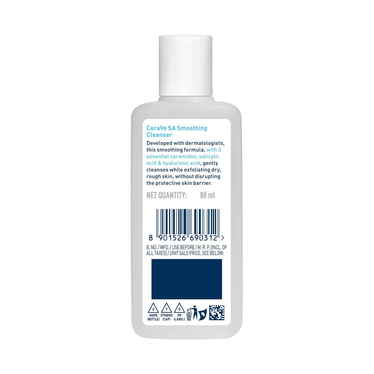 CeraVe SA Smoothing Cleanser For Dry, Rough & Bumpy Skin, contains Salicylic Acid, Ceramides, Hyaluronic Acid|Dermatologist Recommended Face wash (88ml)