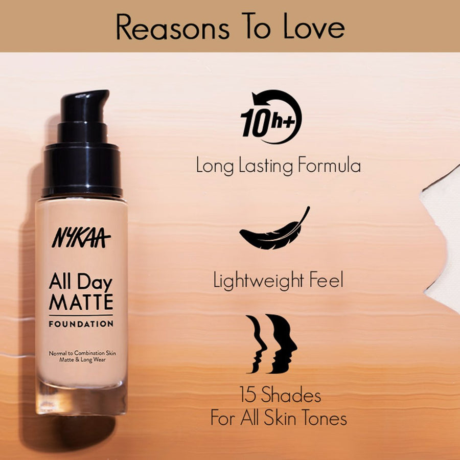 Nykaa All Day Matte Long Wear Liquid Foundation for Normal To Combination Skin - Nutmeg 09 (30ml)