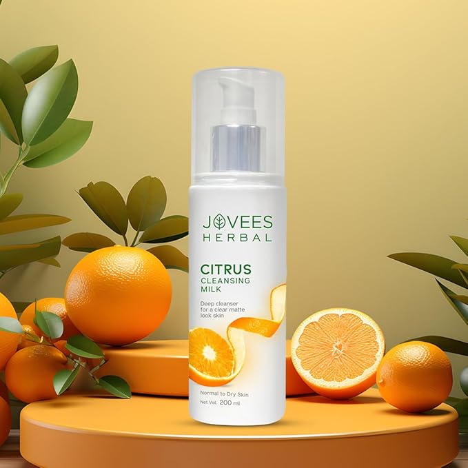 Jovees Herbal Citrus Cleansing Milk For soft, Clean & Healthy skin with Lemon Peel, Almond & Coconut Oil | Gentler Cleanser For Make-up and Dirt Keeps your skin toned | For Normal to Dry Skin 200ml