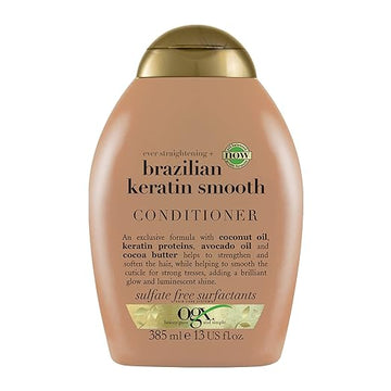 OGX Ever Straightening + Brazilian Keratin Therapy Hair-Smoothing Conditioner with Coconut Oil, Cocoa Butter & Avocado Oil, Paraben-Free, Sulfate-Free Surfactants, 385ml
