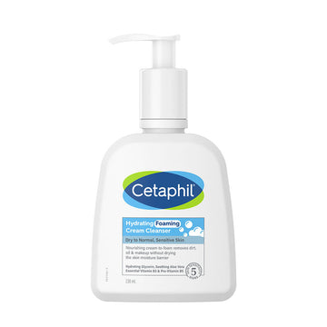 Cetaphil Hydrating Foaming Cream Cleanser 236 ml for Dry to Normal Sensitive Skin with Niacinamide, Aloevera and Glycerin