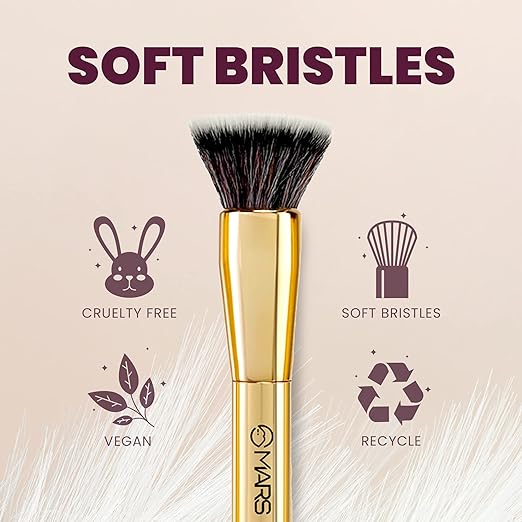 MARS Artist's Arsenal Professional Foundation Flat Makeup Brush | Feather Soft Touch | Precise Synthetic Bristle | Luxe Packaging Flat Straight Makeup Brush (Golden)