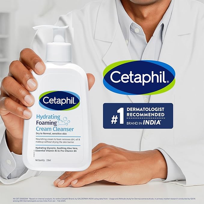 Cetaphil Hydrating Foaming Cream Cleanser 236 ml for Dry to Normal Sensitive Skin with Niacinamide, Aloevera and Glycerin