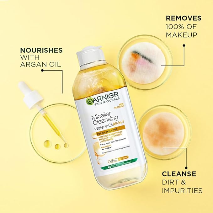 Garnier Skin Naturals, Cleansing Water for Waterproof Makeup, Nourishing Formula, Micellar Oil-Infused Cleansing Water 400ml