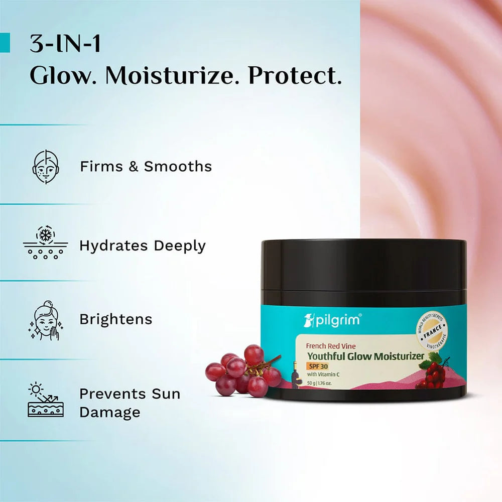 pilgrim Red Vine Youthful Glow Moisturizer with Vitamin C 50g