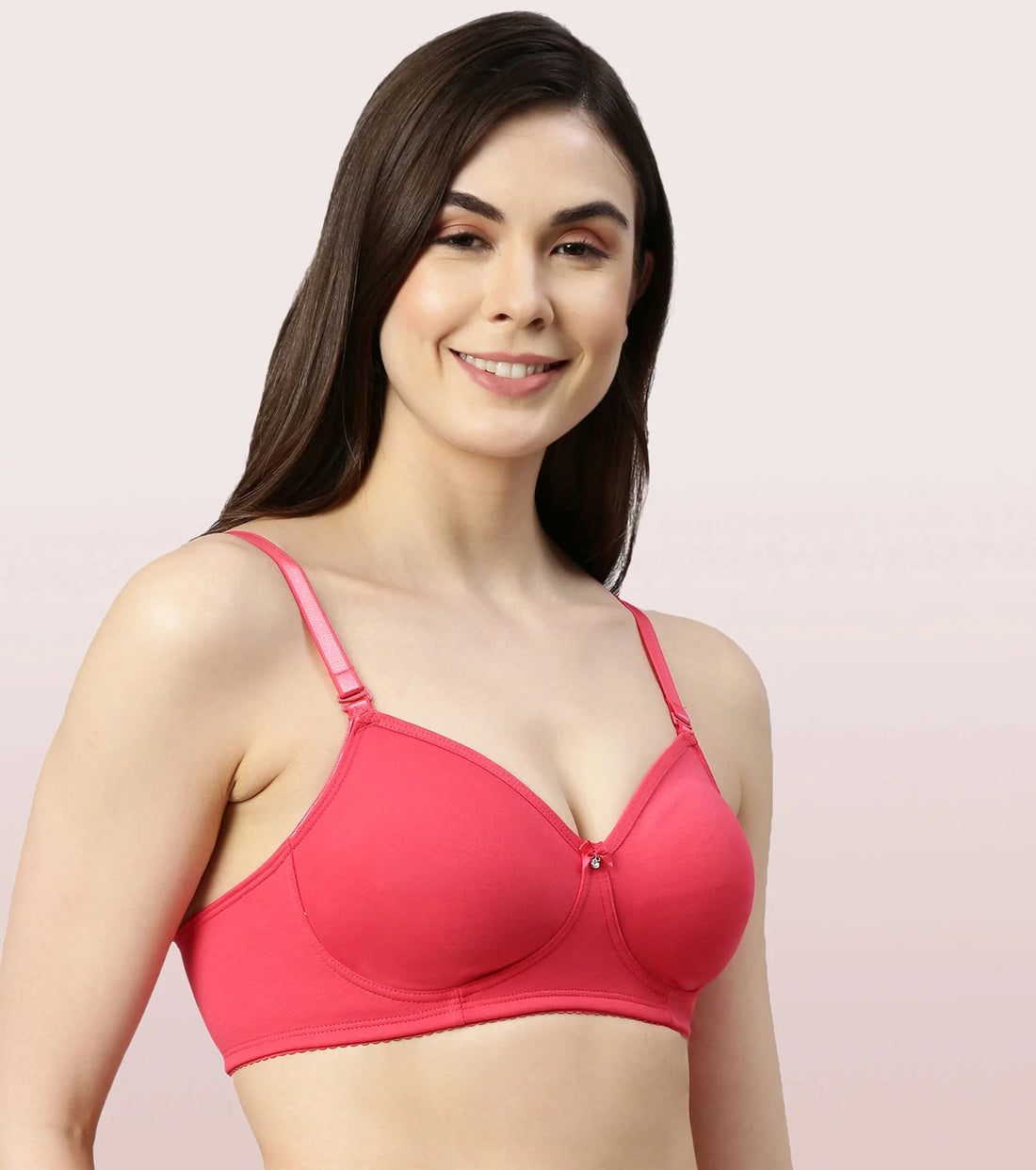 Enamor Women A039 Padded Wirefree Perfect Coverage Supima Cotton T-shirt  Bra Red