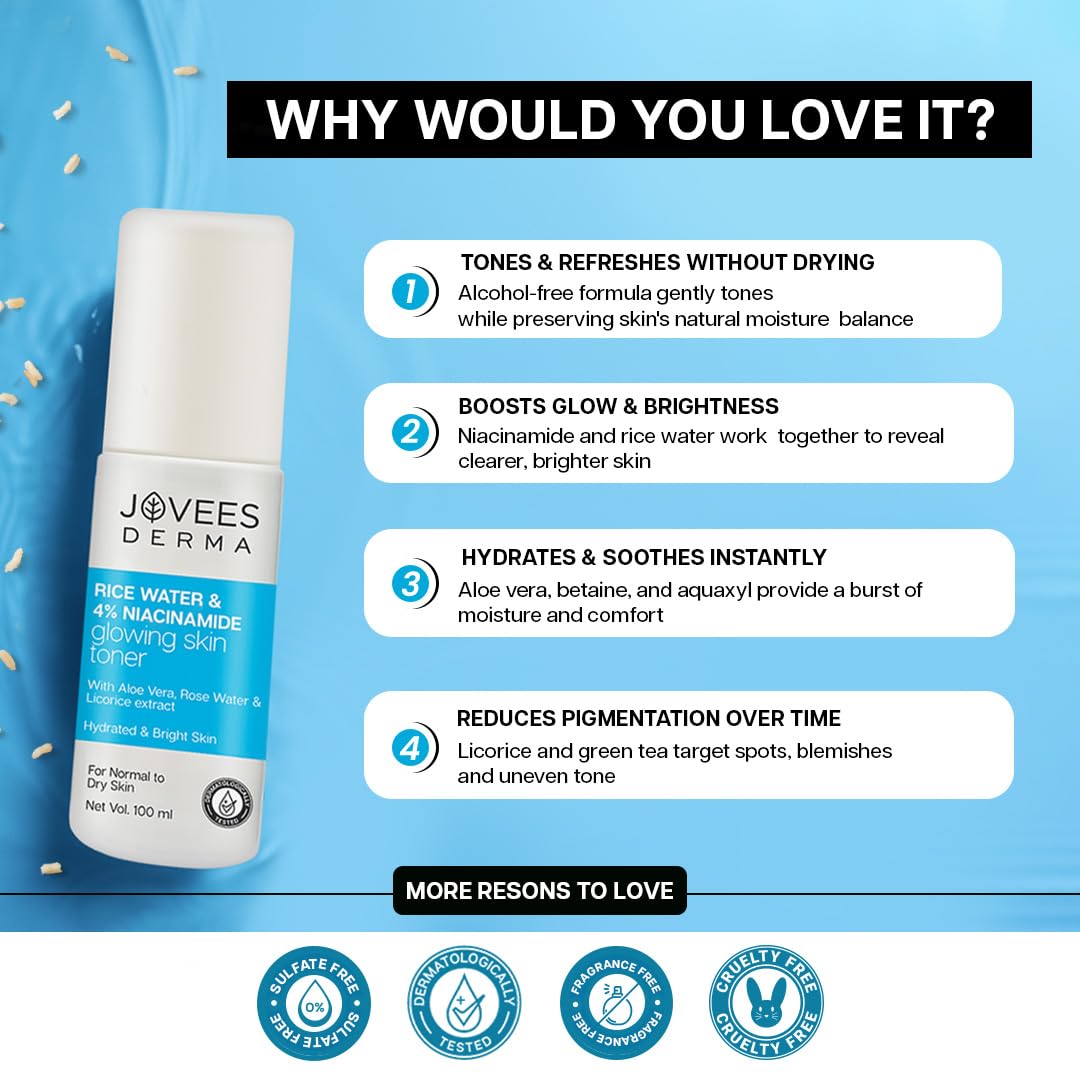 JOVEES Derma Rice Water & 4% Niacinamide Glowing Skin Toner (100ml)