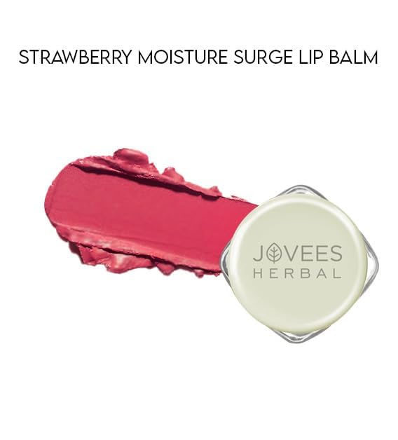 Jovees Herbal Strawberry Moisture Surge Lip Balm | 24 Hour Hydration | Rejuvenates Dry and Chapped Lips | Gives Soft & Shiny Lips 8g