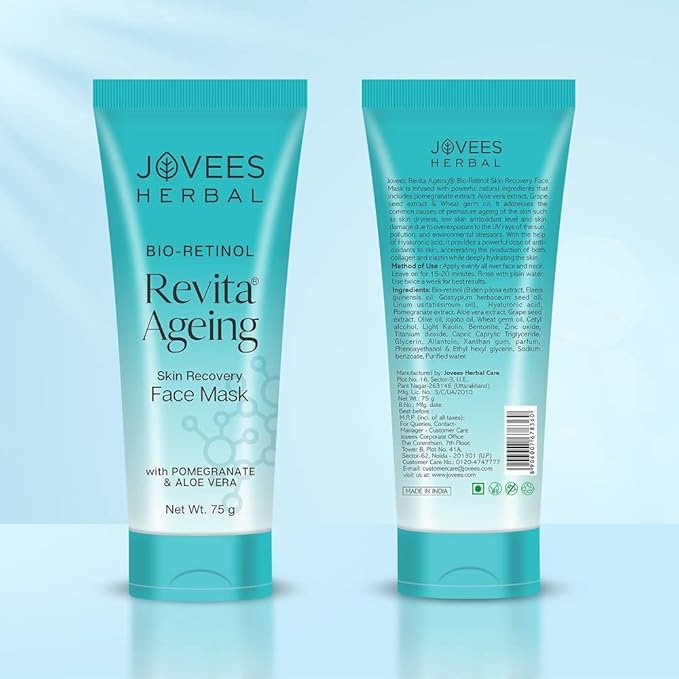 Jovees Herbal Bio-Retinol Revita Ageing Face Mask For Glowing Skin, De-Tan, Pores Tightening & Reduce Sign of Ageing | Made with Eco Certified Bio-Retinol For Men/Women 75g