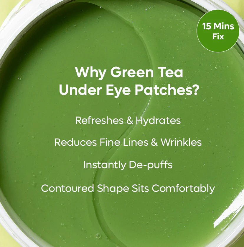 mCaffeine Green Tea Hydrogel Under Eye Patches with 1% Caffeine | Reduces Fine Lines - 15 Pairs