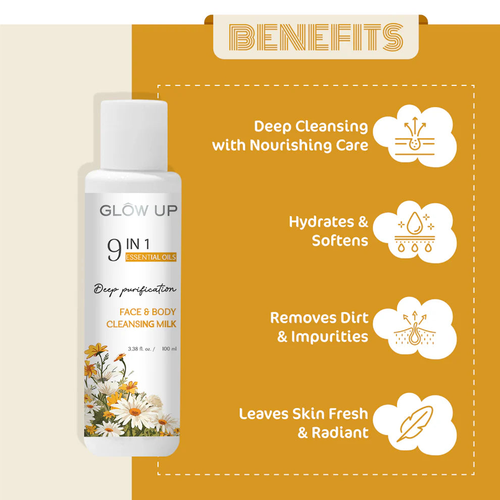 Glow Up 9 IN 1 ESSENTIAL OILS FACE & BODY CLEANSING MILK - 100ml