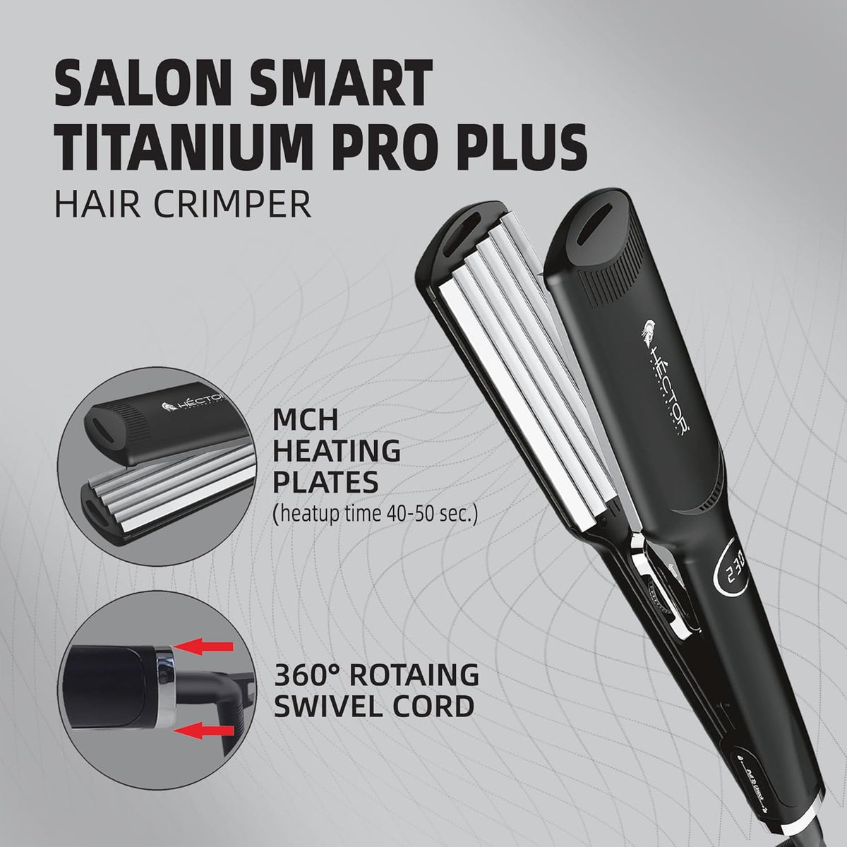 Hector Titanium Pro Plus Hair Crimper with Fast Heatup for Women, Black