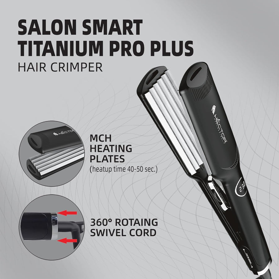 Hector Titanium Pro Plus Hair Crimper with Fast Heatup for Women, Black