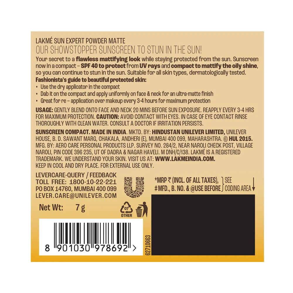 Lakme Sun Expert Ultra Matte SPF 40 PA+++ Compact 7g