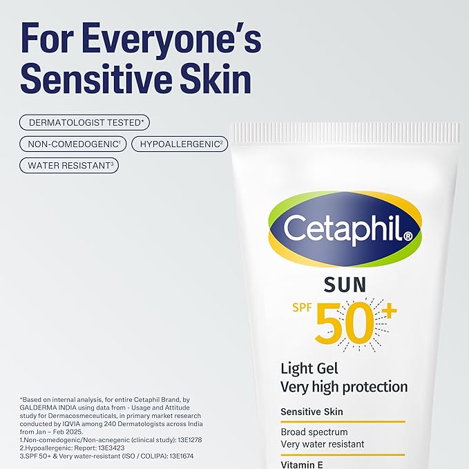 Cetaphil Sun SPF 50 Sunscreen Light Gel 50 ml – Very High Protection SPF 50+ Broad Spectrum UVA/UVB - Lightweight, Non-Sticky Gel - - Water resistant - Fast Absorbing Daily Face Sunscreen for Sensitive Skin - For All Skin Types